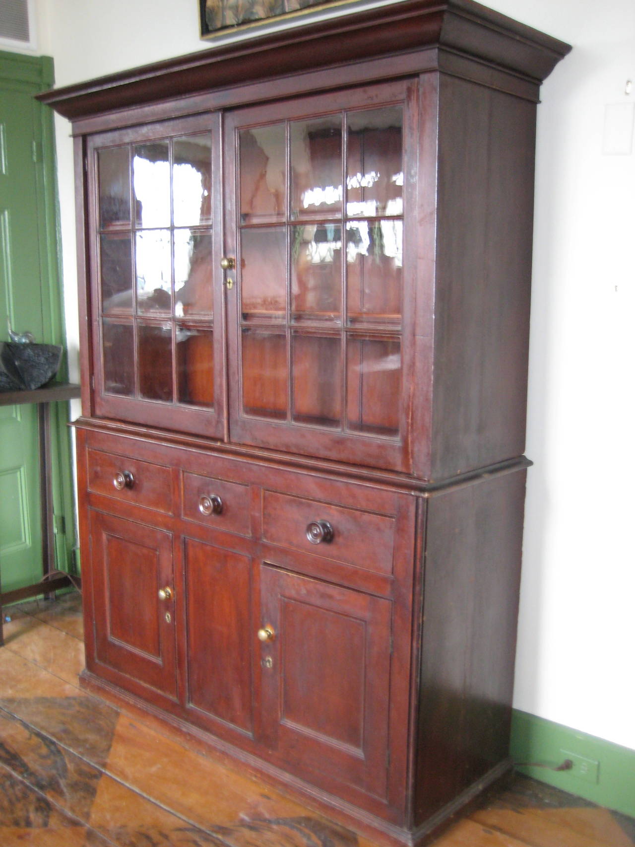 Painted Pine Glazed Cupboard In Excellent Condition In Nantucket, MA