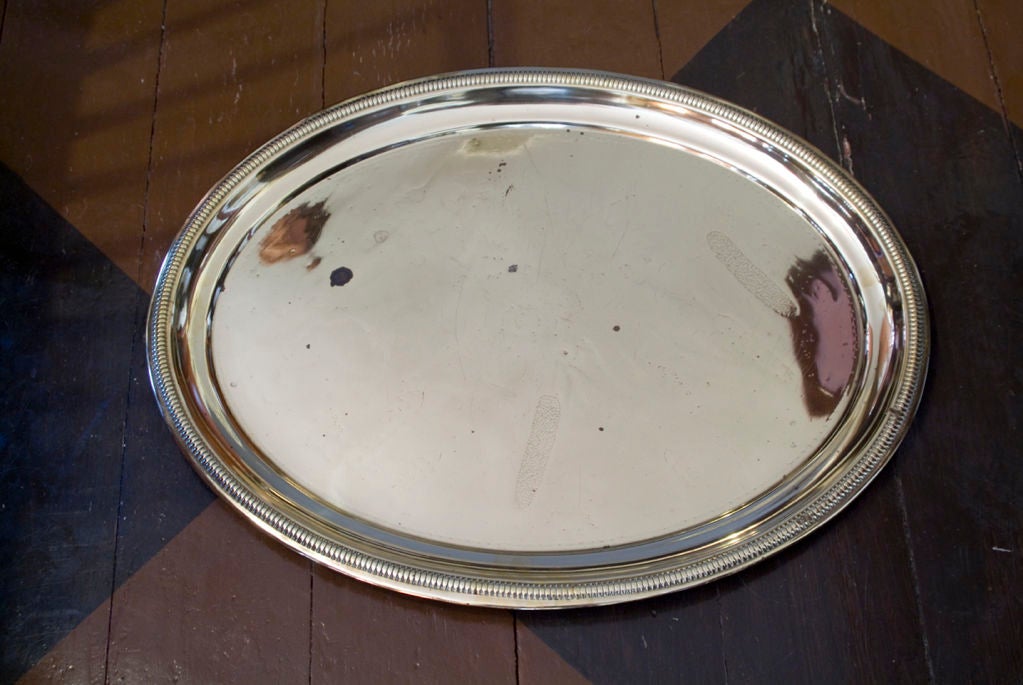 English Brass Oval Tray with faint hammered design