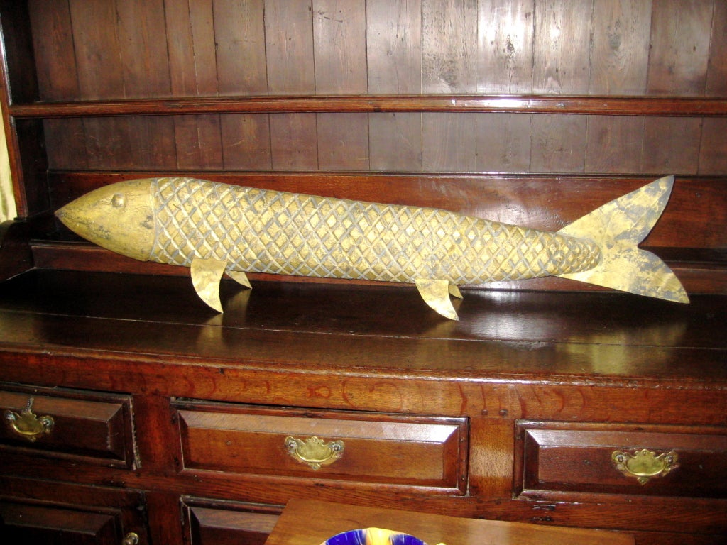 Folk Art Large scale gilded wooden fish by Mark Perry