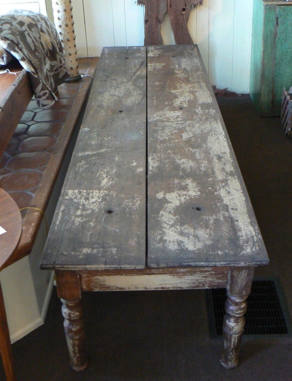 19th century milking table in wonderful multicolored paint layers (cream and brown)