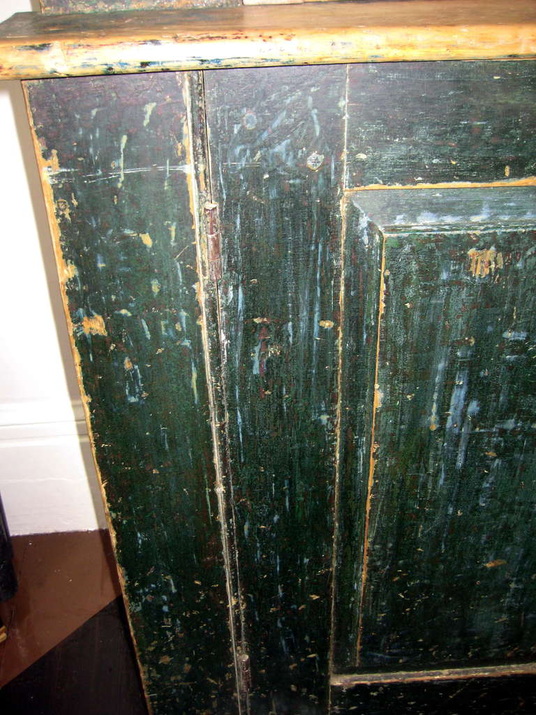 19th Century Pine Step Back Cupboard in Green and Cream Paint 2