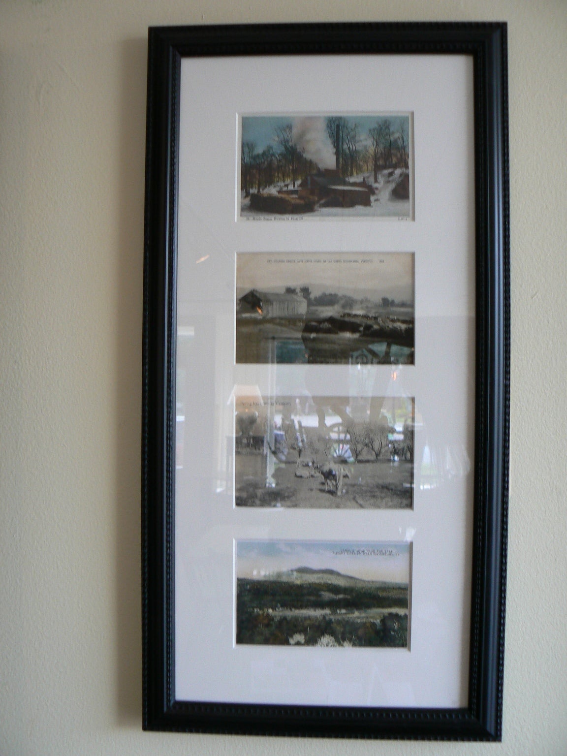 Beautifully matted and framed vintage postcards of classic Vermont images.  Images include 