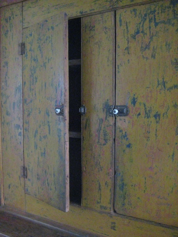 Wood Yellow Painted Pine Stepback Cupboard