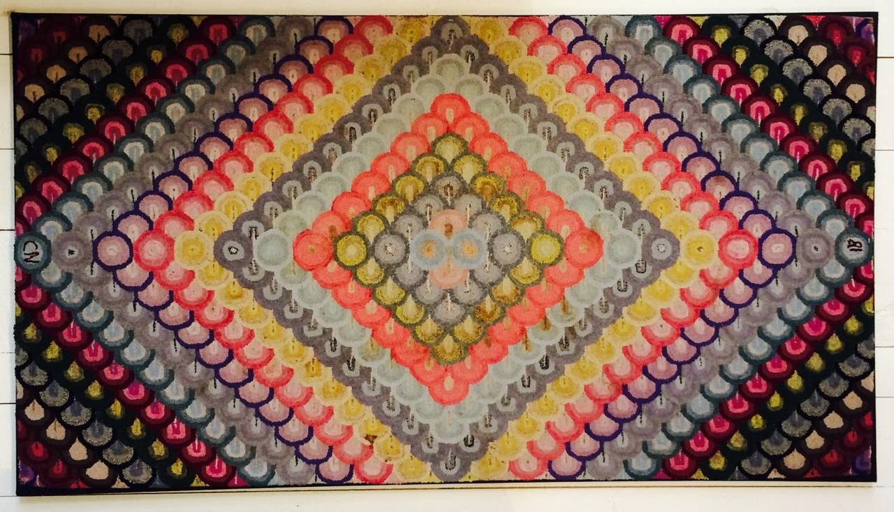 19th Century Hooked Rug in Clamshell Pattern at 1stDibs