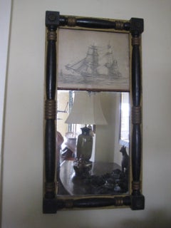 Antique Mirror with print of sailing vessel.