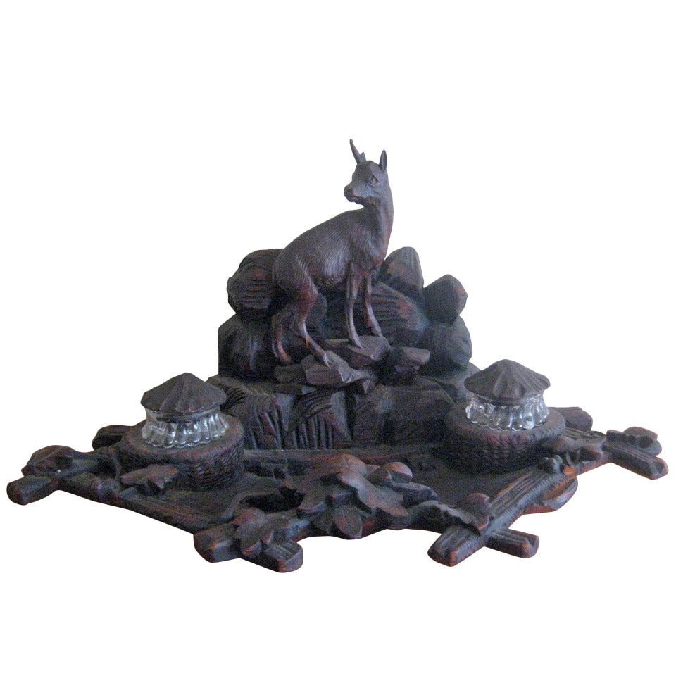 Carved black forest inkwell For Sale