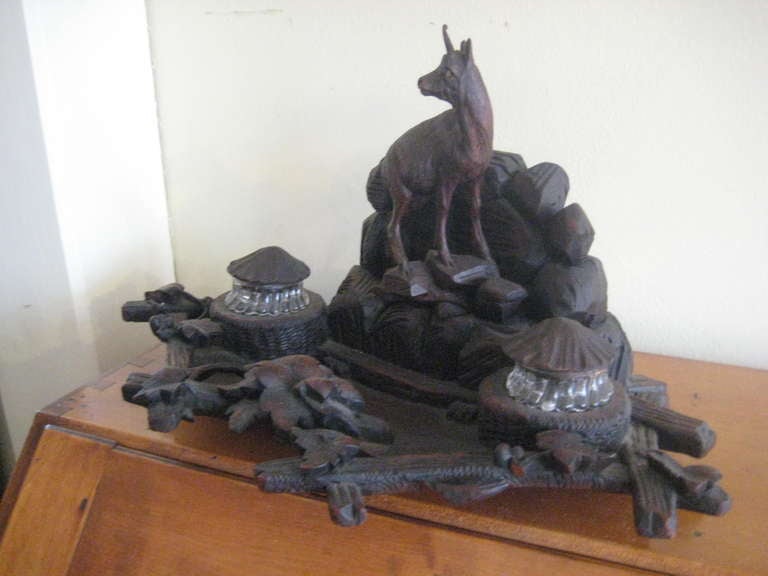 German Carved black forest inkwell For Sale