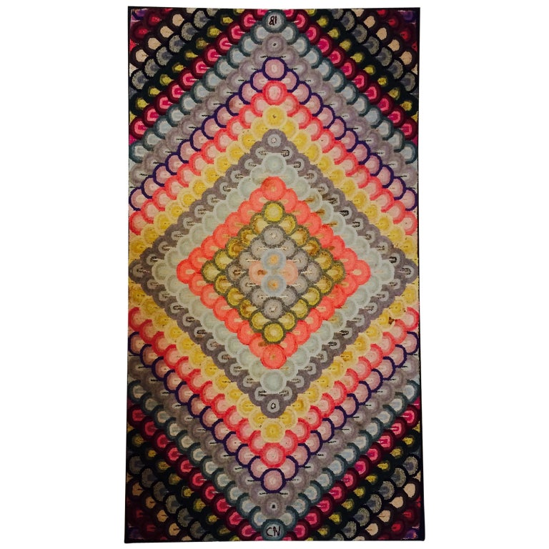 19th Century Hooked Rug in Clamshell Pattern at 1stDibs