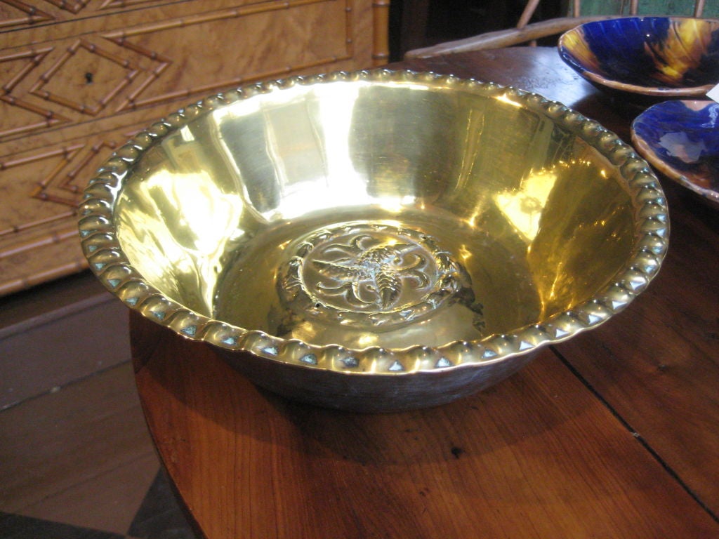 brass alms bowl with three fish medallion