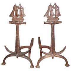 Pair of Ship and Anchor Andirons