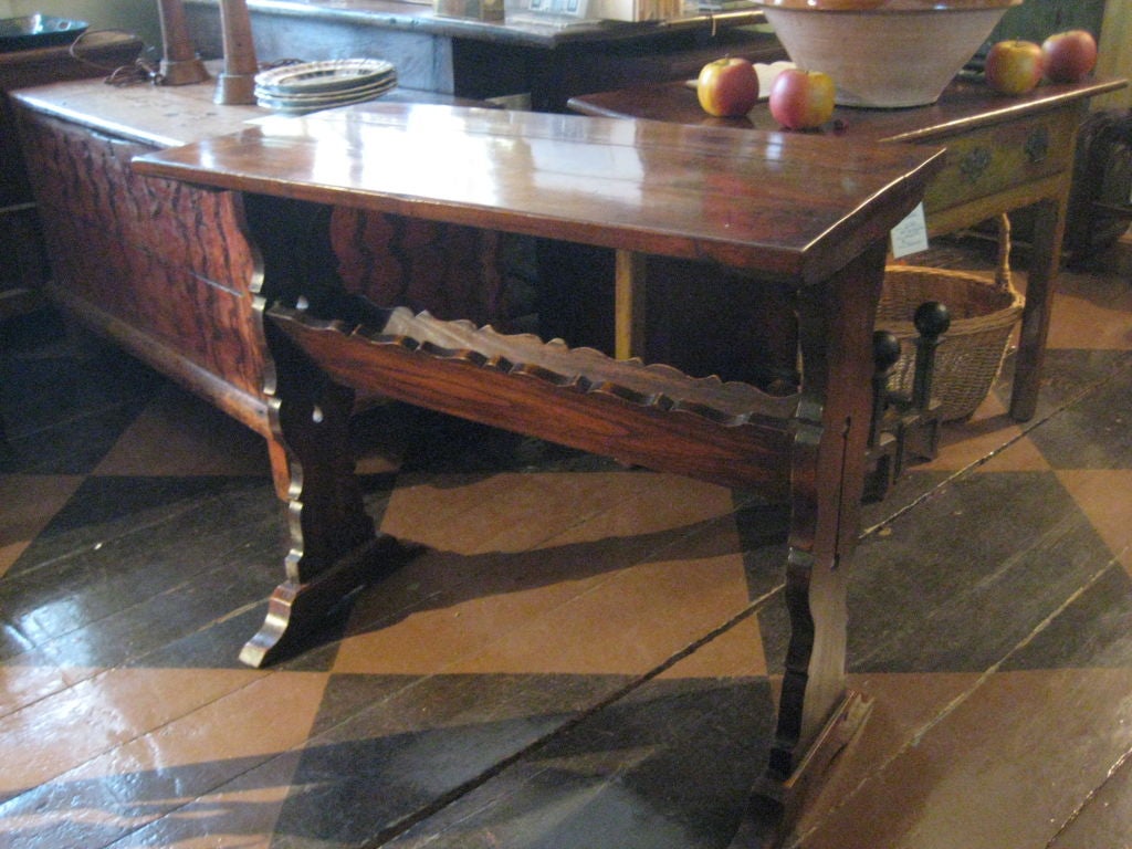 English Beech and Yew-wood Lyre Base Hall Table