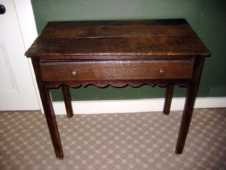 English Georgian Oak tea table with single drawer