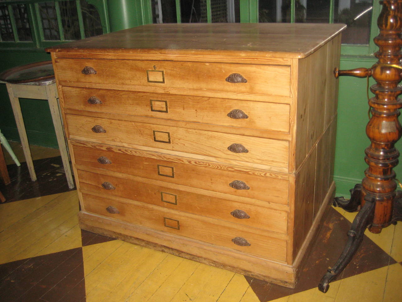 English pine chest of drawers for architectural plans and maps.