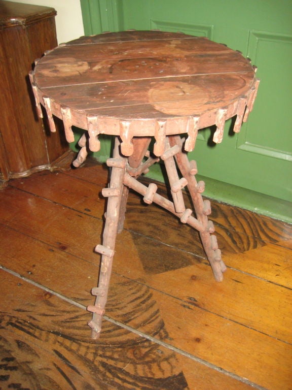 Turn of the Century Adirondack Twig Table in Red Paint In Good Condition In Nantucket, MA