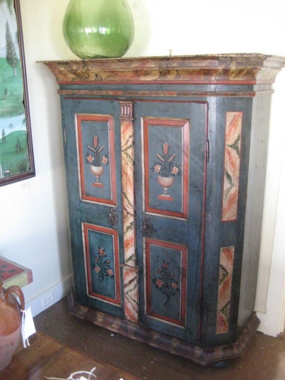 19th Century Painted Austrian Marriage Cupboard
