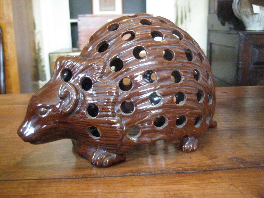 English Salt Glazed Hedgehog Planter