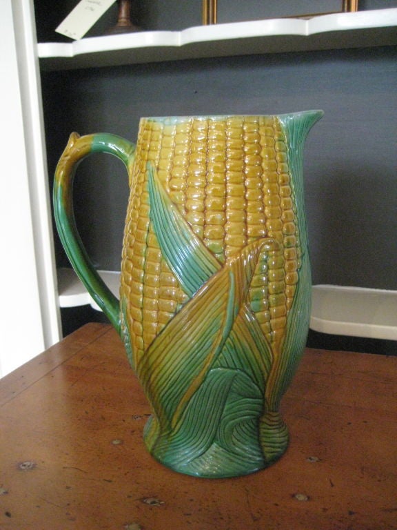 19th Century Large Scale English Majolica Corn Pitcher