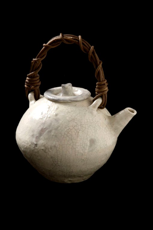 Beautiful teapot with woven handle