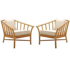 Set of  Rattan McGuire Chairs with Ottoman