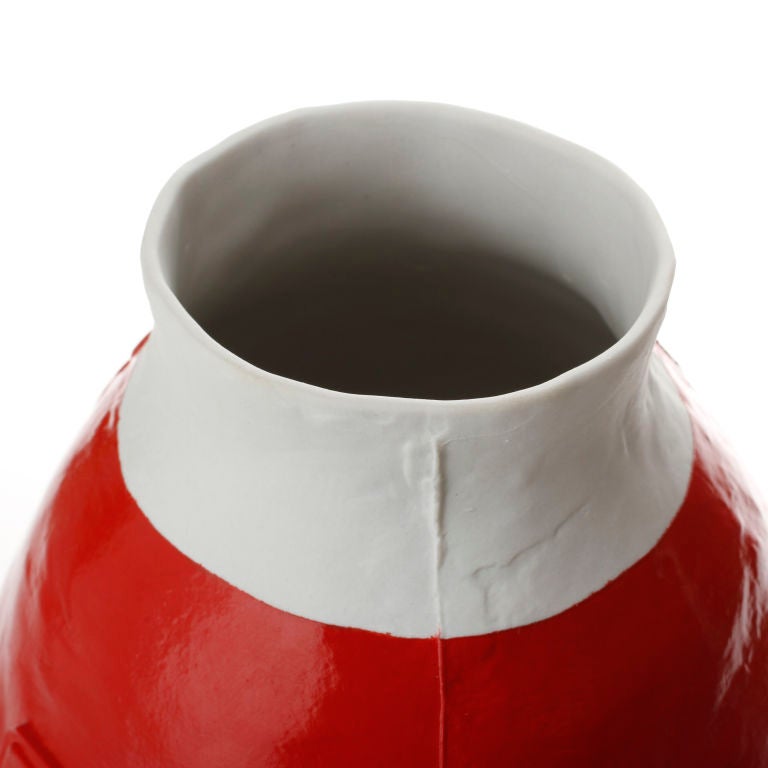 Dutch Hella Jongerius for Royal Tichelaar Makkum Red & White Vase For Sale