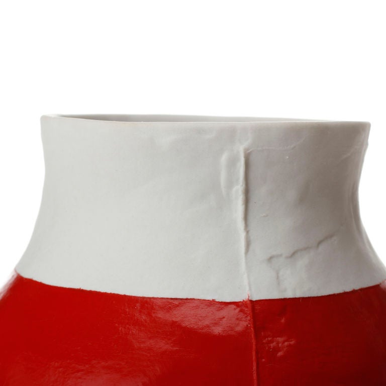 Hella Jongerius for Royal Tichelaar Makkum Red & White Vase In Excellent Condition For Sale In Harbor Springs, MI