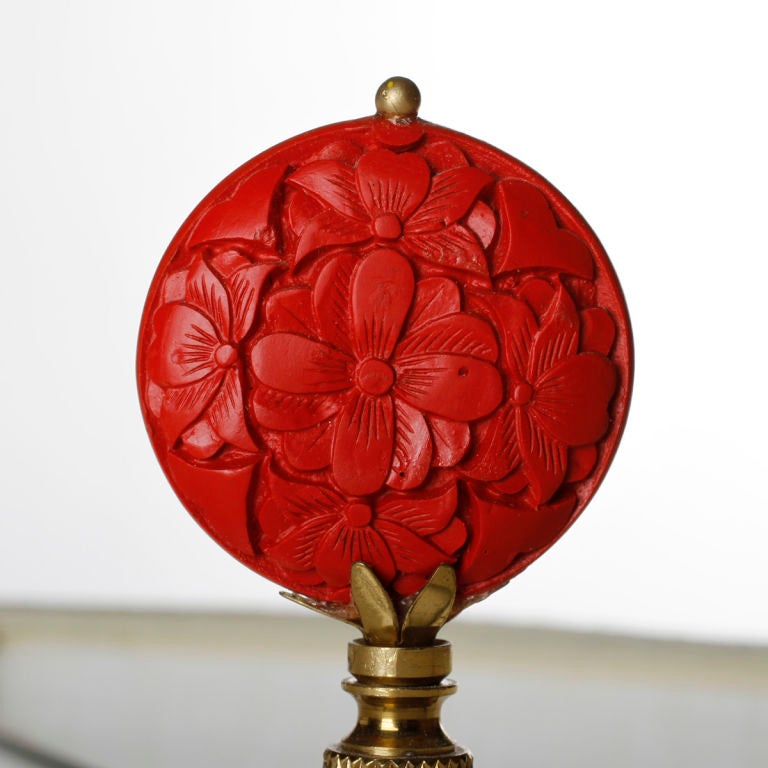 Brass Art Deco Red French Wallpaper Roller Lamp For Sale