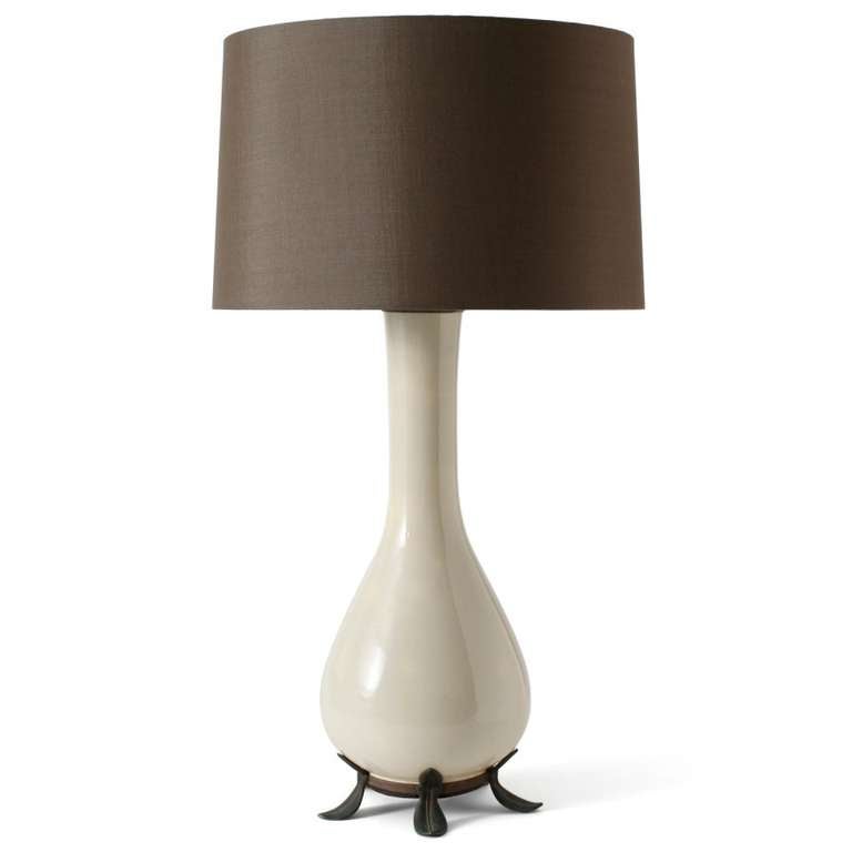 Gourd Shape Cream Porcelain Table Lamp