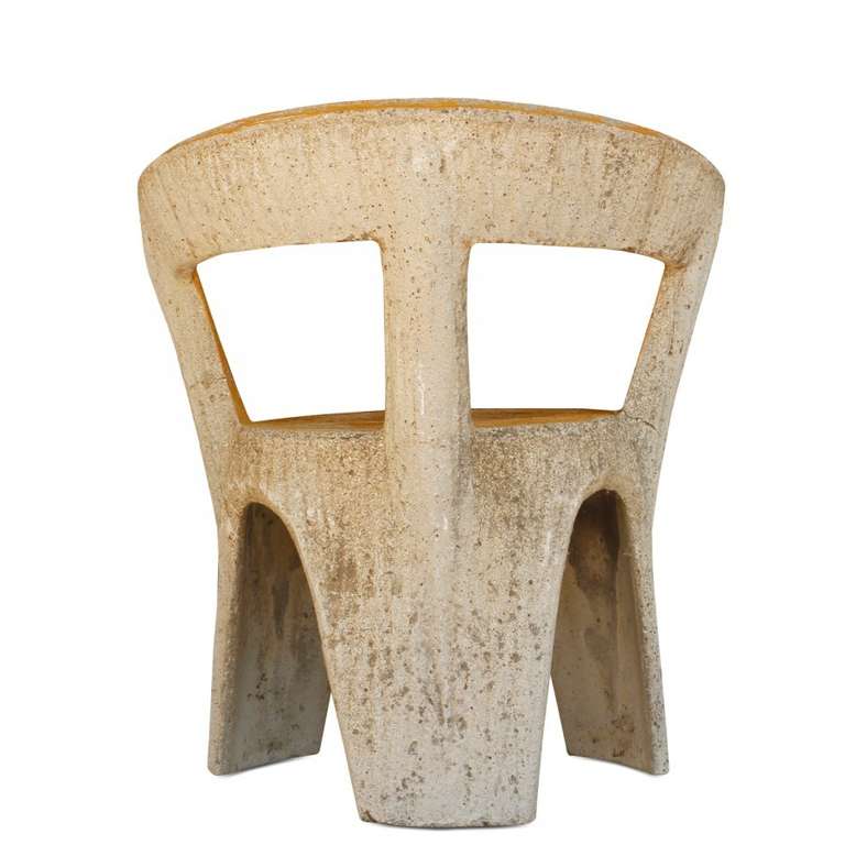 Concrete Faux Bois Patio Set with Two Chairs + Table For Sale