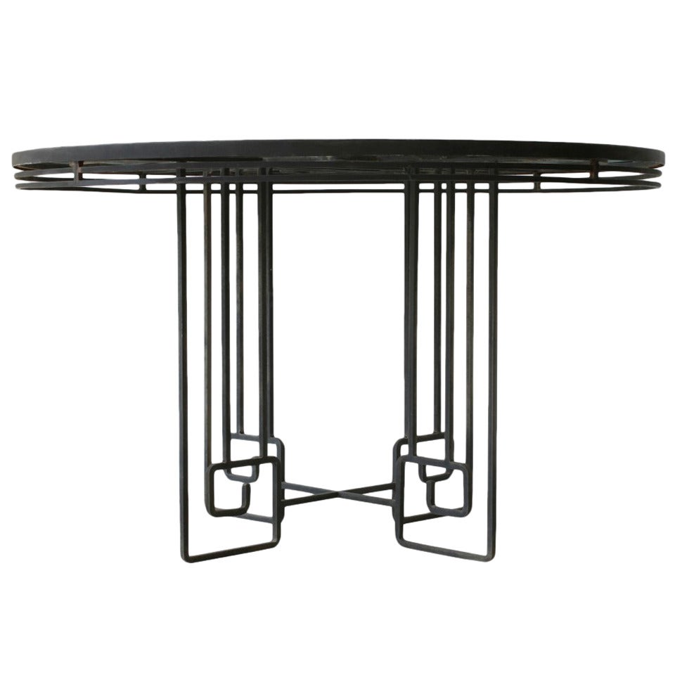 Glass and Iron Geometric Table For Sale