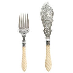 Antique Fish Servers, Silver Plated with Ivory Handle