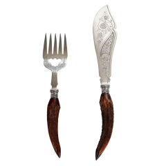 Engraved 19th Century Fish Serving Fork and Knife
