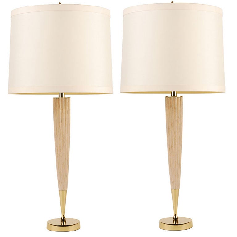 Pair of Piedmont Table Lamps, Limed Oak With Brass Mounts. For Sale