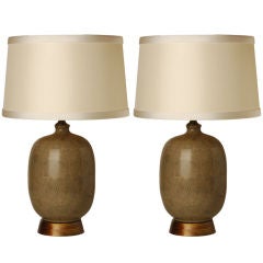 Pair of Faux Shagreen Ceramic Lamps