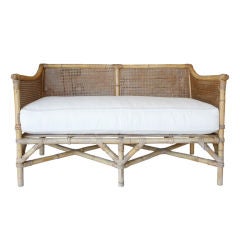 1930s Rattan Love Seat with Caned Arms, Seat, & Back