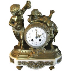 19th Century 3 Piece Cherub Clock with Sconces