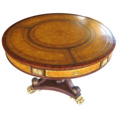 Maitland-Smith Round, Leather Top Table with 3 Drawers