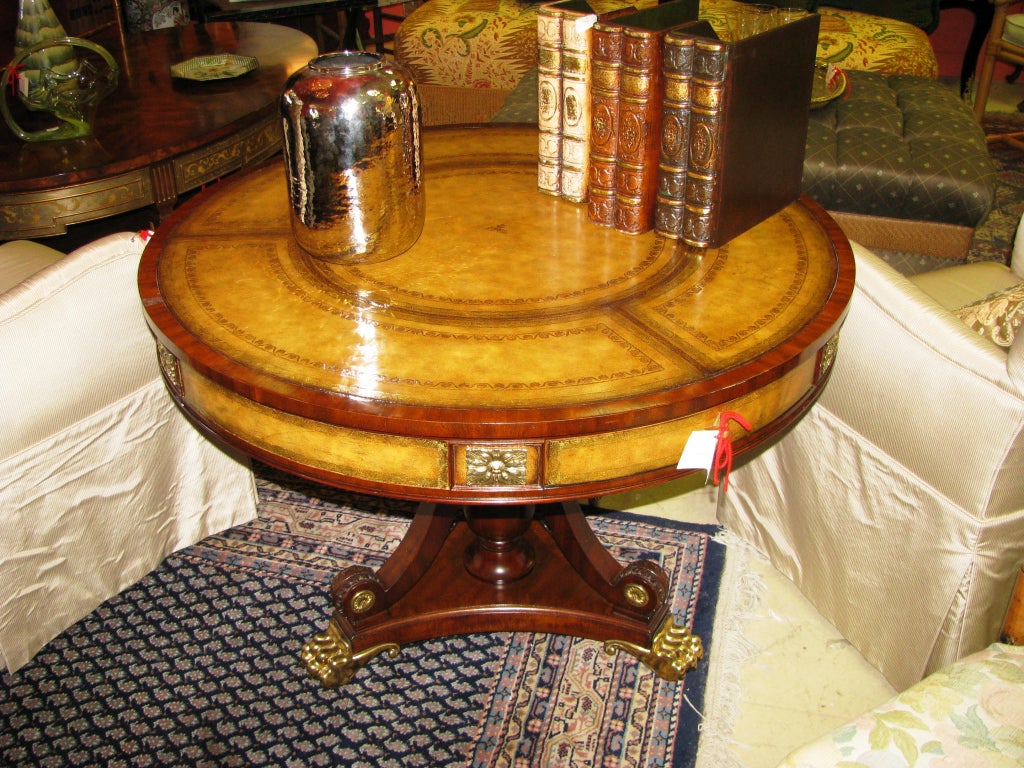 antique round leather top table