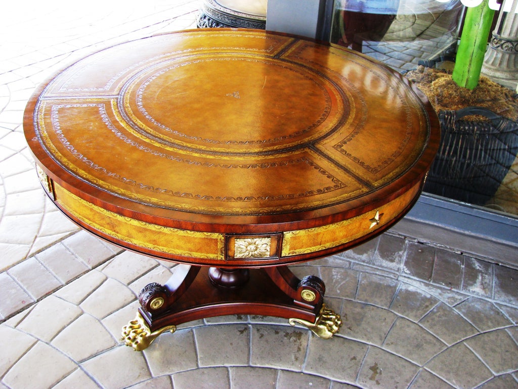 Maitland-Smith Round, Leather Top Table with 3 Drawers 3