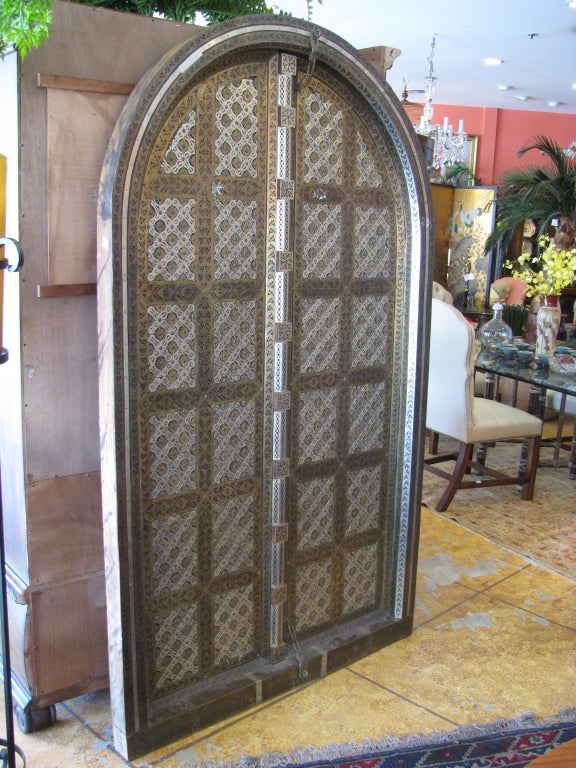 Large Moroccan Wood Door, Elaborate Metalwork