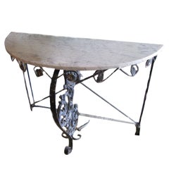 Marble Top Side Table With Iron Base