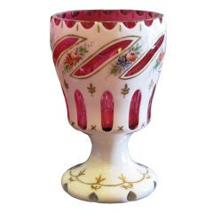 Antique Bohemian Glass - White Cut To Ruby Goblets