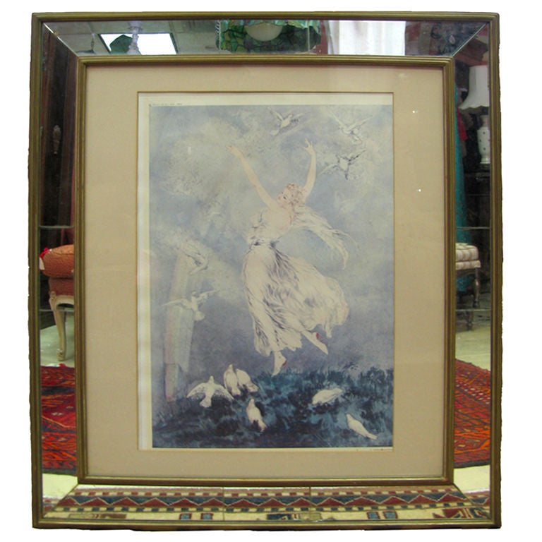 Beautiful Woman with Doves Etching by Louis Icart
