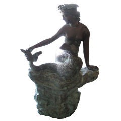 Bronze Sculpture of Mermaid on Pedestal