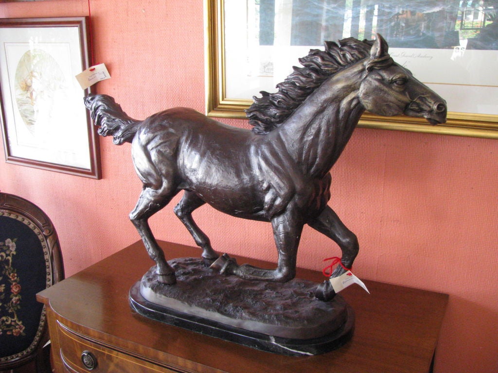 Bronze Horse on Black Marble Base