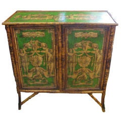 Oriental Green and Gold Painted Antique Chest