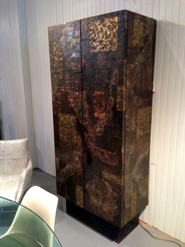 Modern Large Metal Patchwork Cabinet by Paul Evans