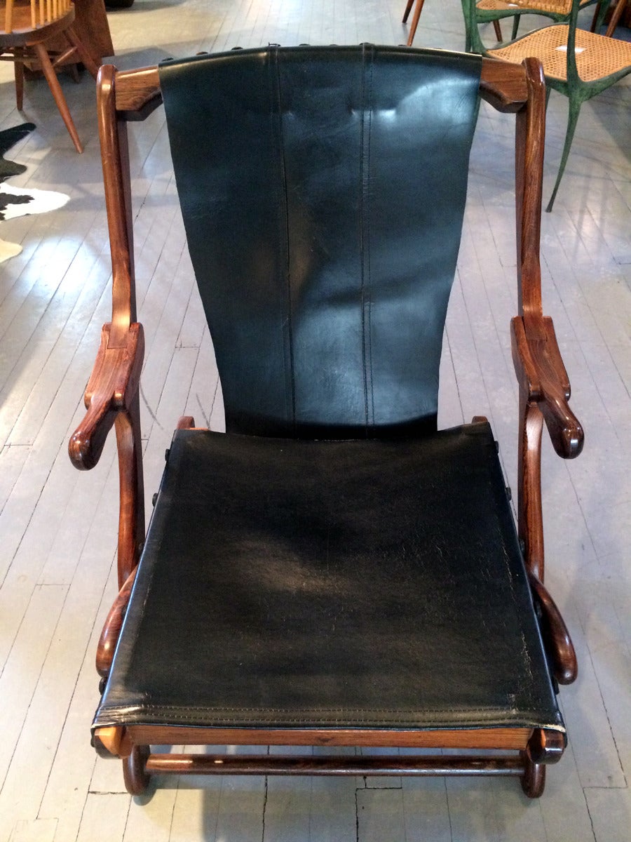 Rosewood and Leather Lounge Chair with Ottoman Don Shoemaker In Good Condition In Atlanta, GA