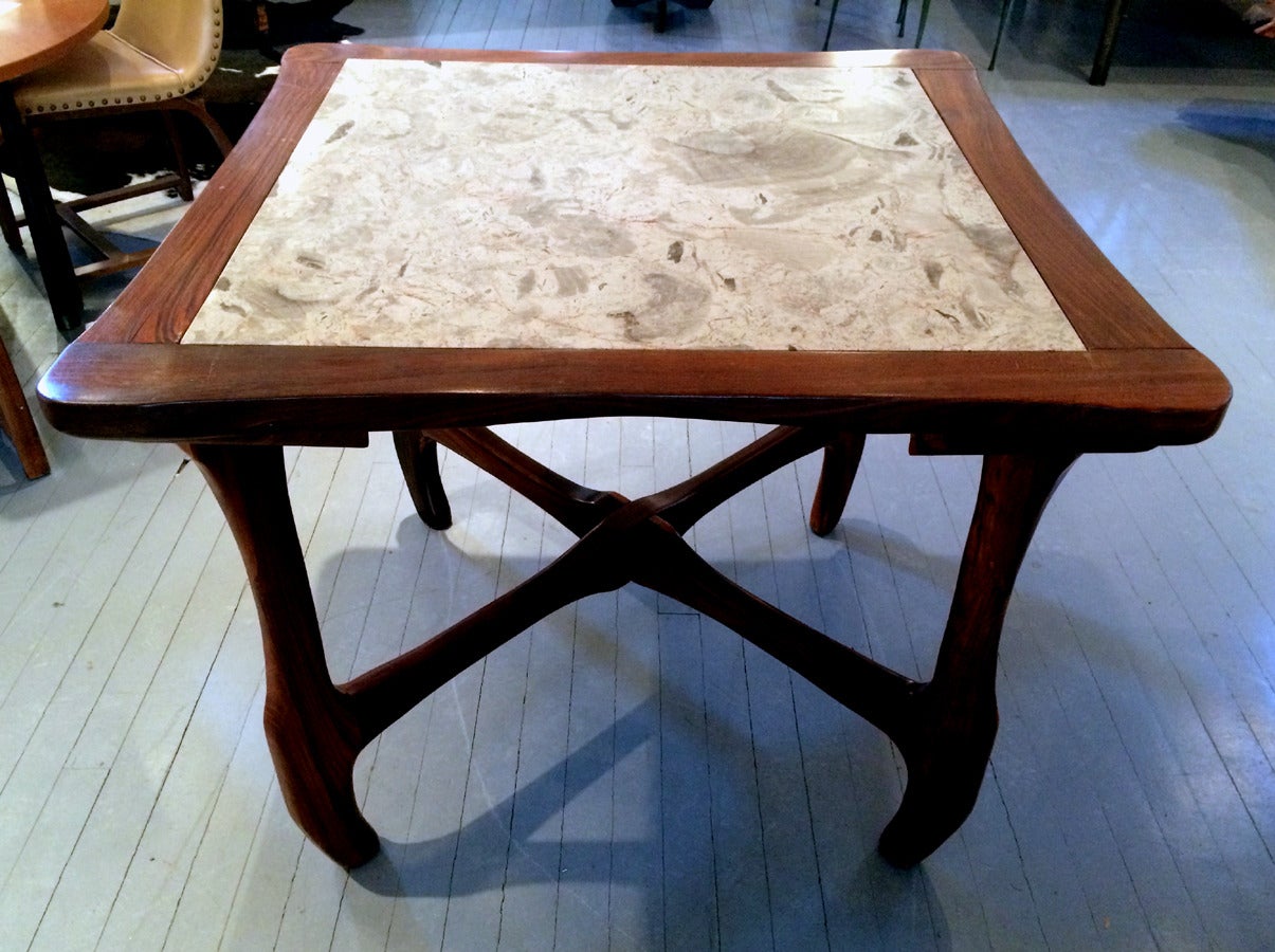 Moderne Table en palissandre et marbre, Don Shoemaker en vente