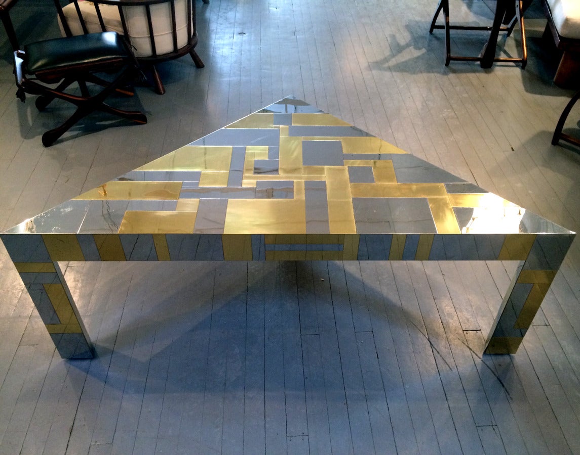 Modern Illuminated Cityscape Corner Table by Paul Evans For Sale