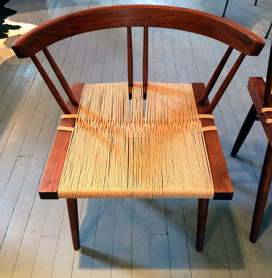 Set of Four Walnut and Woven Seat Chairs by George Nakashima In Good Condition In Atlanta, GA